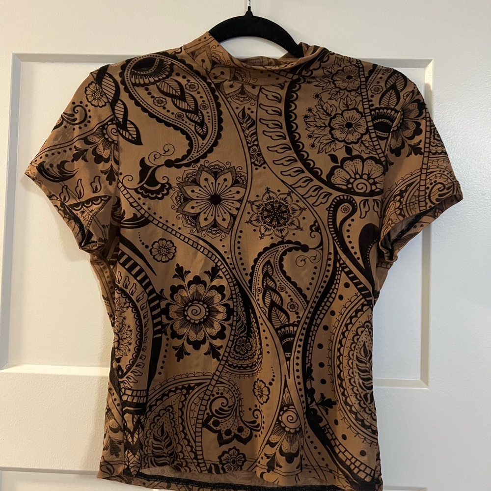 Sheer Floral Paisley Print Women's Top - Brown and Black